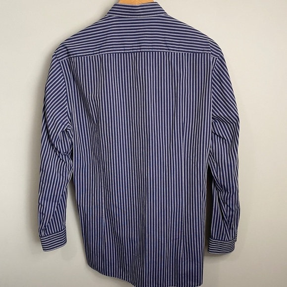 Boss Hugo Boss Navy/Silver Striped Men's Button-Up Long Sleeve Shirt Size Large - Picture 4 of 11